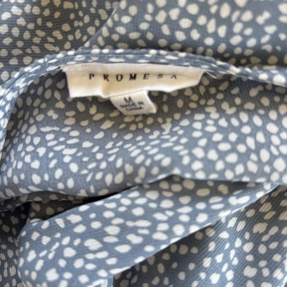 Promesa Smocked Dress Women's M Muted Blue White Dots Flowy Prairie Romantic - Picture 9 of 9